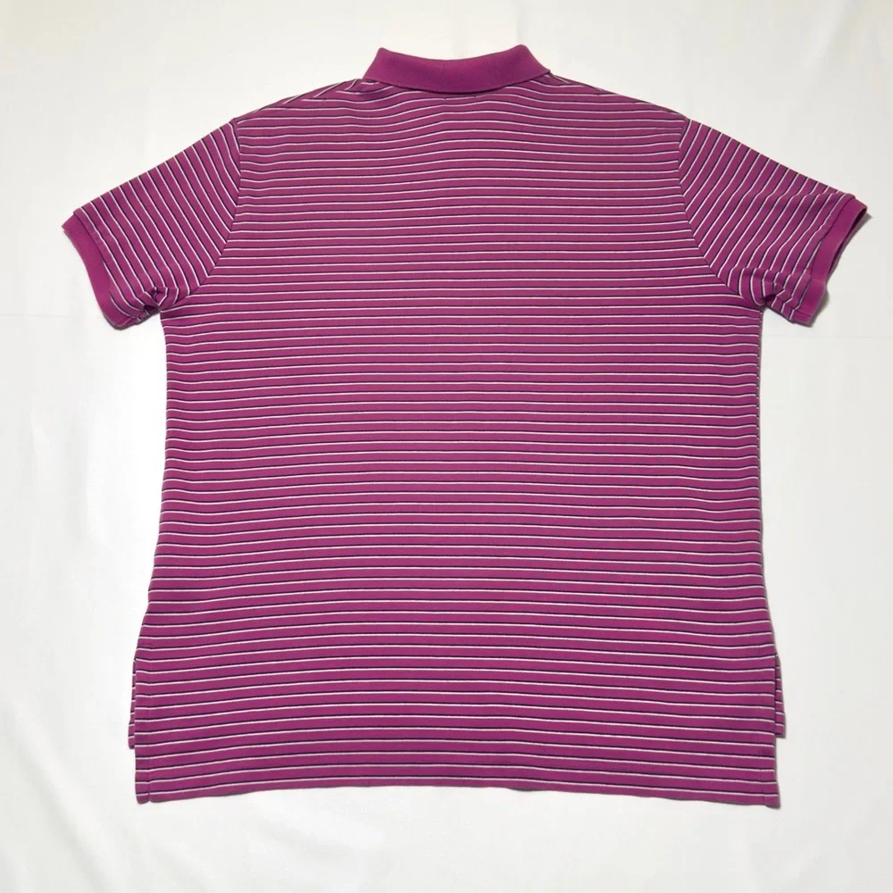 Polo Ralph Lauren Dark Pink & White Striped Polo Shirt‎ Size L Excellent